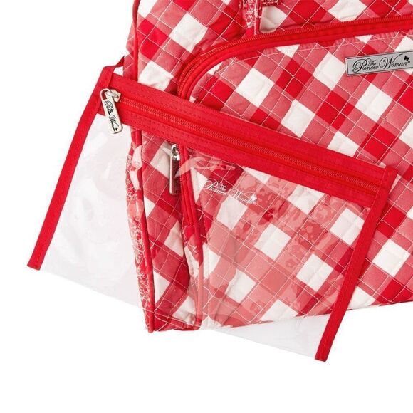 🌹Pioneer Woman Charming Check Weekender Travel Bag Red Floral And Check New 🌹 - Picture 4 of 5